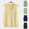 Women Knitting Vest V-Neck Sleeveless Ribbed Trim Solid Color Vest Tops