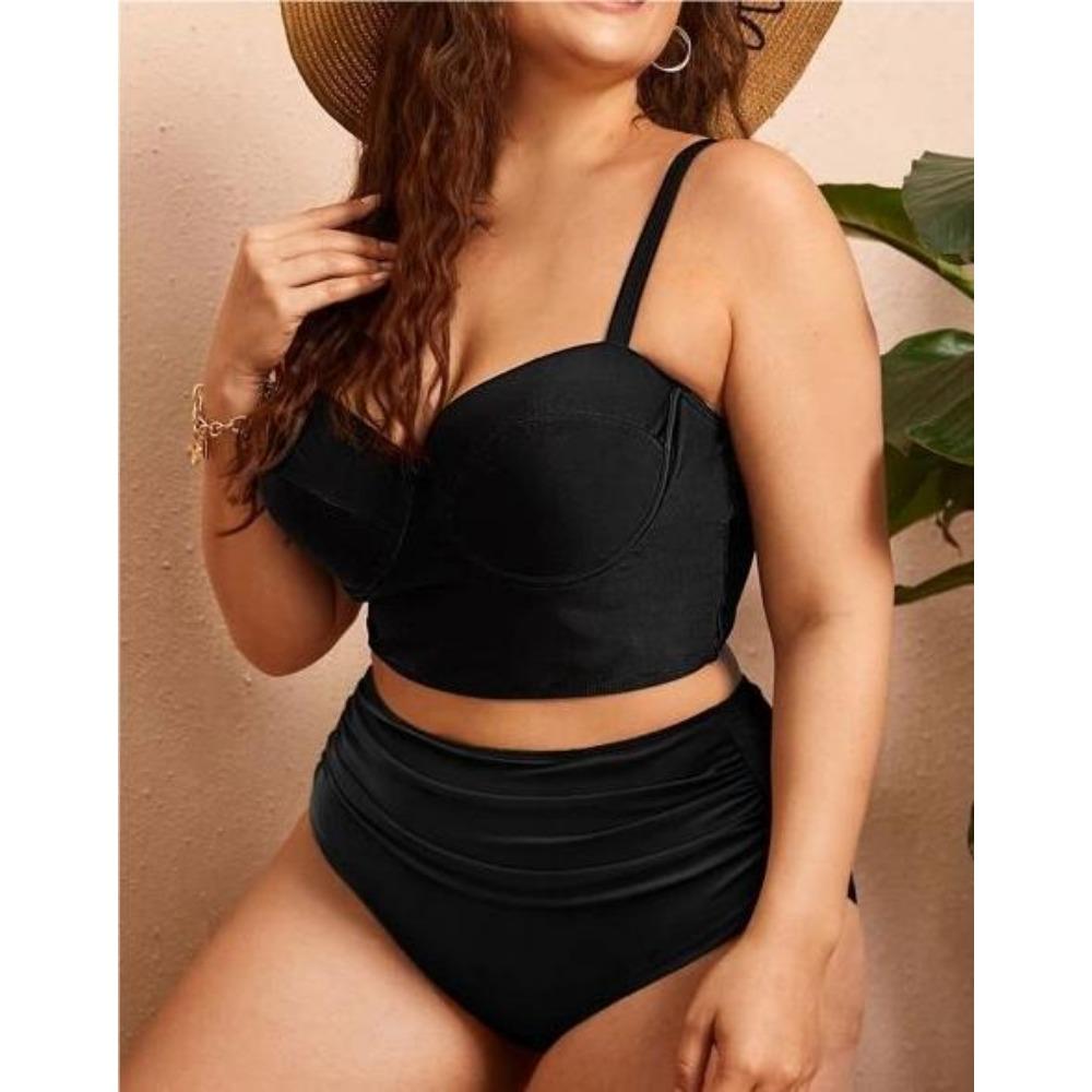 Толстая женщина большой размер однотонный раздельный женский купальник