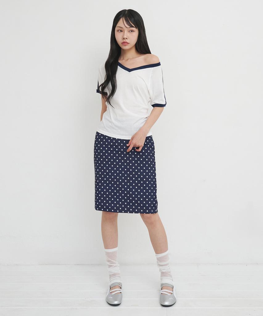 LOTSYOU Lotsyou_V Neck Ringer T-Shirts Navy