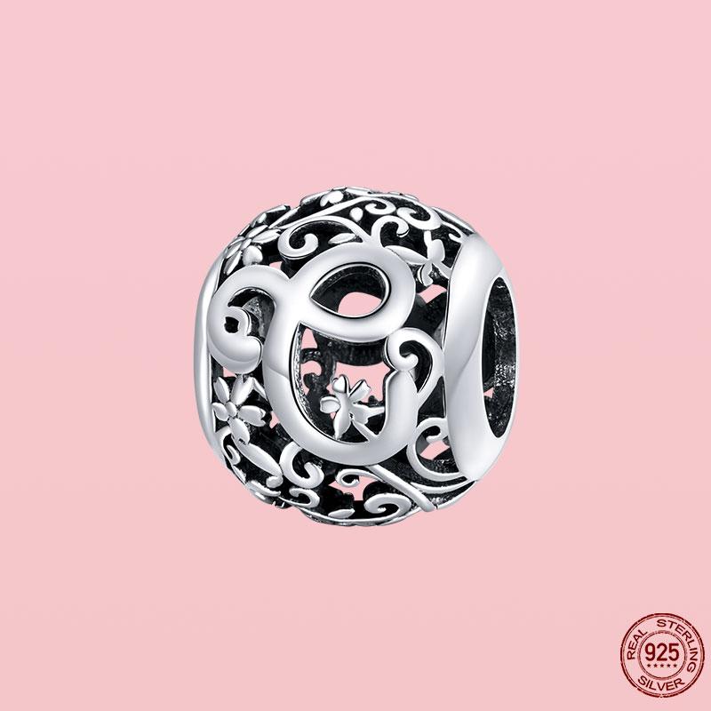Новое поступление 925 пробы серебряный кулон круглой формы с буквами от A до Z подвески бусины подходят оригинальный браслет ожерелье ювелирные изделия