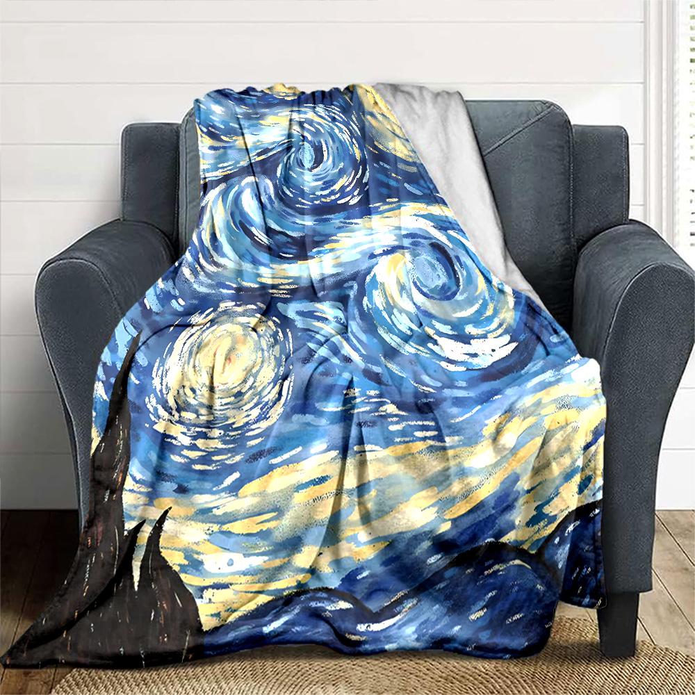 Starry Night Sky Flannel Blanket Super Soft Warm Cozy Blanket For Sofa Bed Office Travel Allseason Home Decor Gift