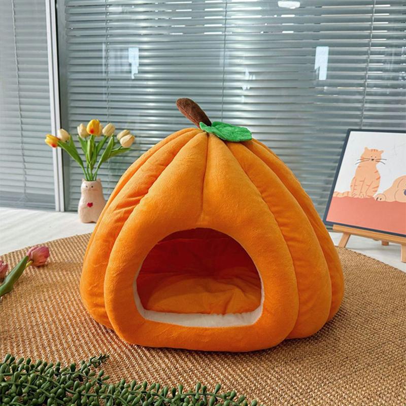 Halloween Small Cat Bed For Indoor Cats Washable Plush Pumpkins Cat Cave Bed,Winter Warm Closed Pet Nest,Detachable Pet House
