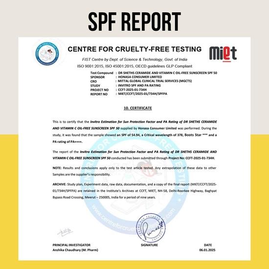 Доктор. Солнцезащитный крем Sheth's Ceramide & Vitamin C Oil-Free SPF 50+ PA++++ | Для здоровой и яркой кожи | Для UVA/UVB | Унисекс | 50 г