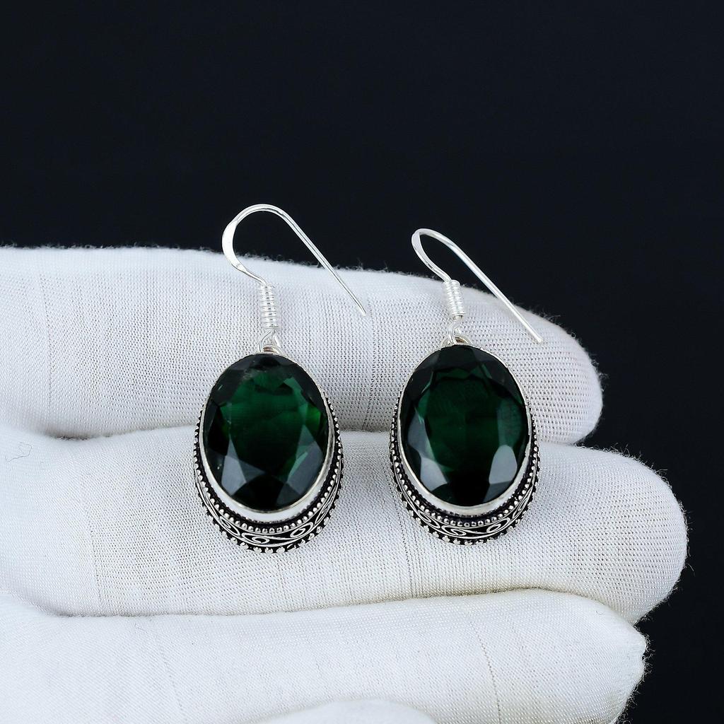 Серьги с зеленым турмалином, серьги из стерлингового серебра 925 пробы, серебряные серьги ручной работы, антикварные серьги, драгоценный камень с зеленым турмалином, подарки для матери