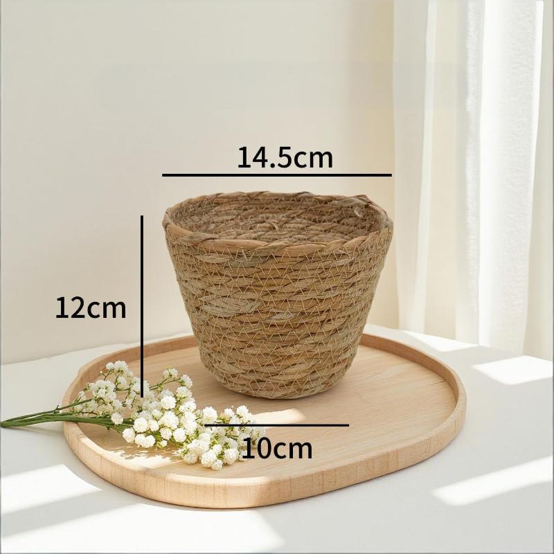 Woven Plant Basket, Straw Grass Flowerpot for Indoor Plants, Decorative Rattan Storage Basket for Living Room, Patio & Terrace