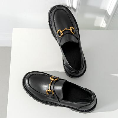 Настоящие кожаные туфли с толстой подошвой, женские, весенние, новые, британские, в стиле ретро, слипоны, мягкие, на мягкой подошве