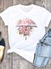 (Asian Size) Clothing Sweet Watercolor Flower Casual O-neck Tee Top Women Short Sleeve T Shirt Fashion Print Lady Female Graphic T-shirts