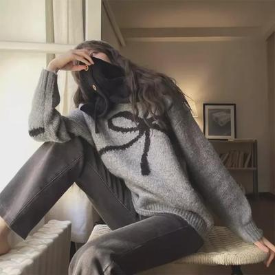 Женский кашемировый свитер JMWOMEN с круглым вырезом контрастного цвета - японский стиль, свободный, зимняя внутренняя одежда