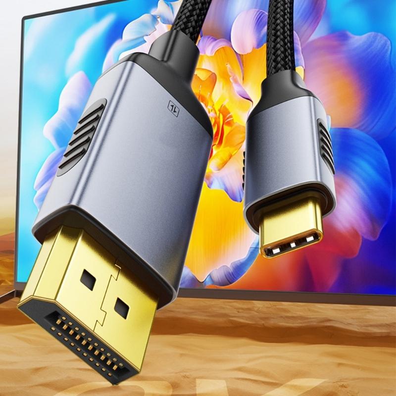 USB C to DP Adapter Cable 8K60Hz Compatible for Window System Devices 12Bit Color Depth USB C to DP Display Cable