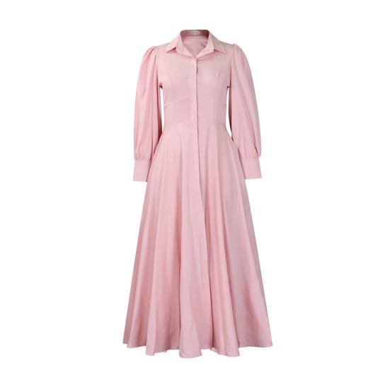 Women's Button Down T-Shirt Dress Casual Long Sleeve Maxi Dress Flowy Lapel A-line Long Dress with Pockets