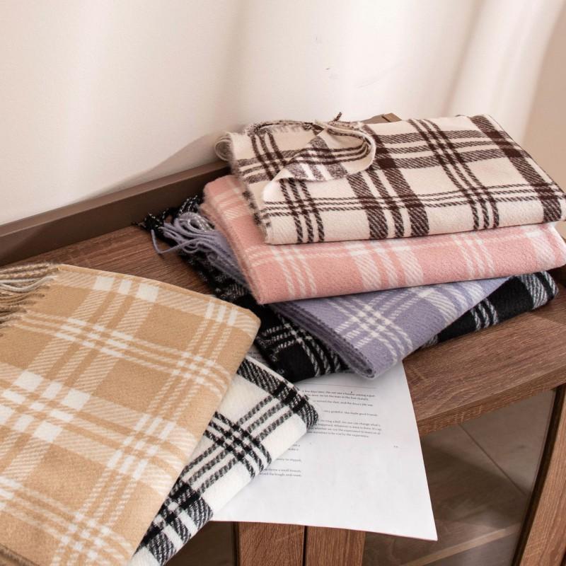 Soft Faux Cashmere Scarf With Fringe Plaid Wrap Women Winter Warm Stylish Accessory
