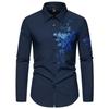Men's Hot Stamping Printed Shirt Blue and White Floral Pattern Personality Style Slim-fit Lapel Long-sleeved Shirt Men Trend