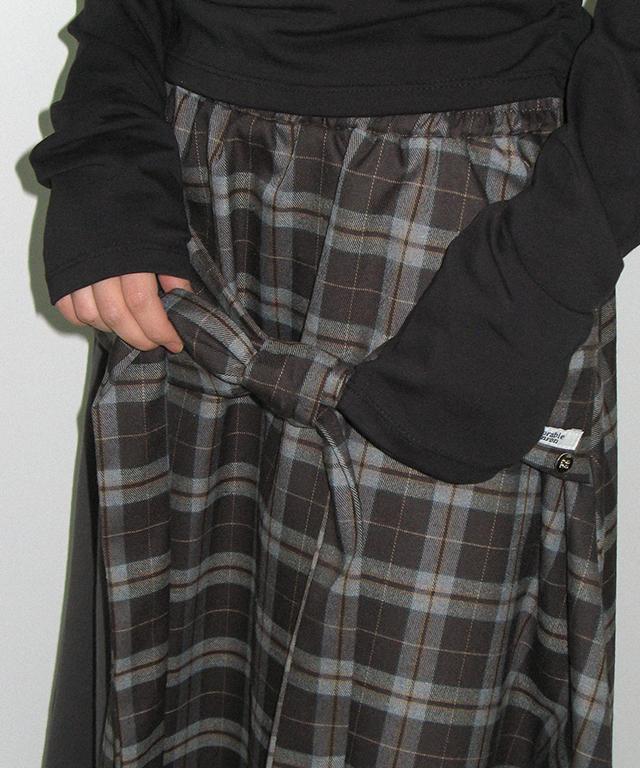 Ronron Check Knot Layered Wrap Skirt Gray