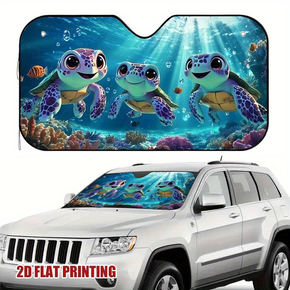 1pc Sea Turtle Trio Car Sun Visor With Cute Turtles & Coral Reef Design - Dashboard Shade For SUVs, Cars, - Heat-Reducing Privac