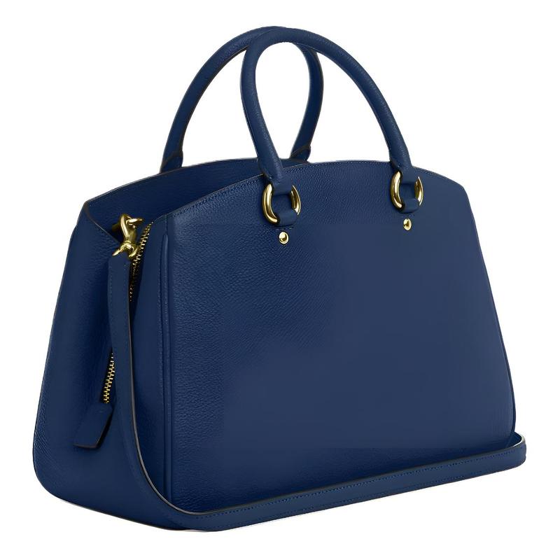 Coach Сумка-тоут Savannah Carryall 36 с логотипом, золотой фурнитурой, тисненой кожей, на плечо, через плечо, большая, женская, темно-синяя