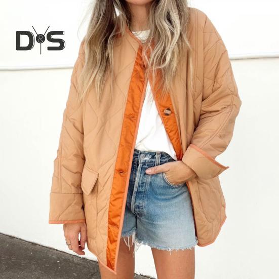 Женское зимнее пальто с двойными карманами, свободная однобортная куртка средней длины для повседневной носки, подходящая по цвету