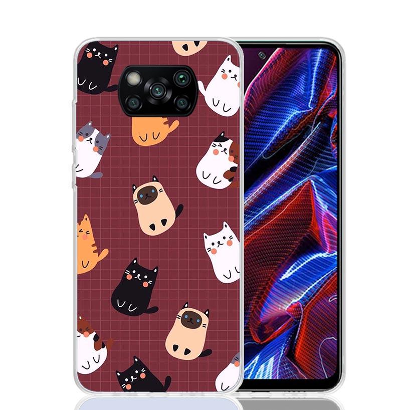 Cartoon Cute Cats Background Case Phone Cover for Xiaomi Poco X3 Nfc X5 X6 X7 X4 Gt F6 F5 Pro F4 F3 M5S M5 M4 M3 5G Trend Fundas