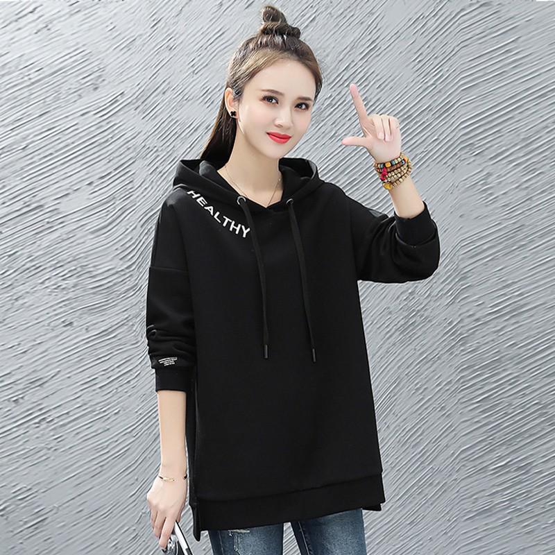 Женский свитер с капюшоном и вышивкой в корейском стиле — свободное пальто средней длины на осень/зиму.