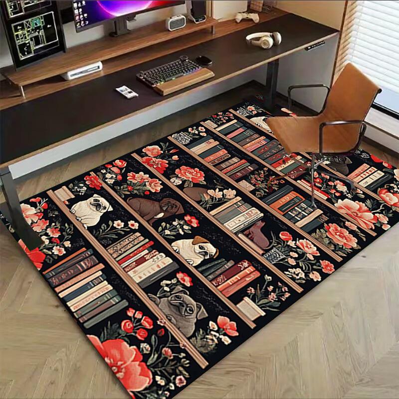1PC bookshelf flowers Extra Large Non Slip Floor carpet, Office, family, bedroom, Studio Large Area Rug Indoor Rugs, , Vibrant Colors