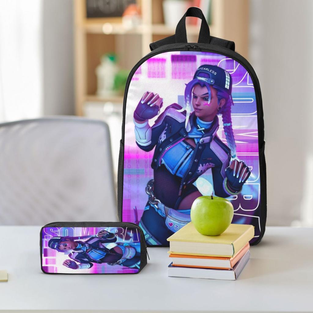 3 шт. Набор школьных сумок Sombra в тематике Overwatch для мальчика и девочки, пеналы, наборы рюкзаков с ланч-боксом для школьников, рюкзак