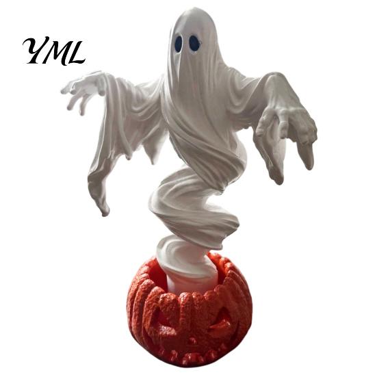 Glowing Ghost Ornament for Home Swirling Pumpkin Yard Lamp, Lighted Spooky Statue, Warm LED Outdoor Indoor Halloween Decorations Decor, Fall