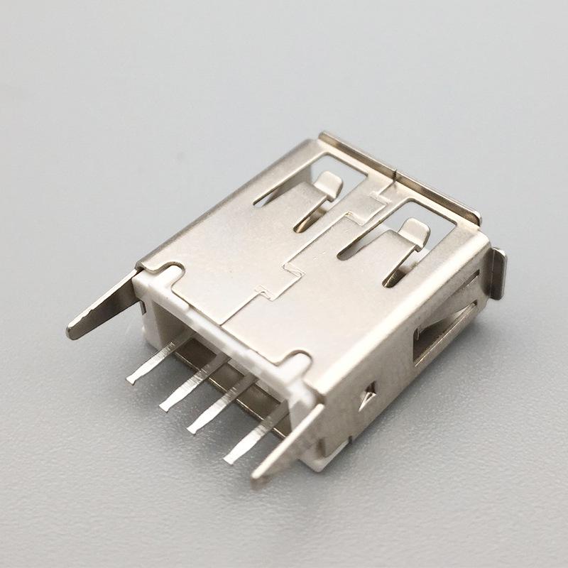 USB-гнездо female, 15.0, Вертикальный монтаж 180°, Тип A, Прямой изогнутый пин, Обжимной край, Интерфейс USB 2.0
