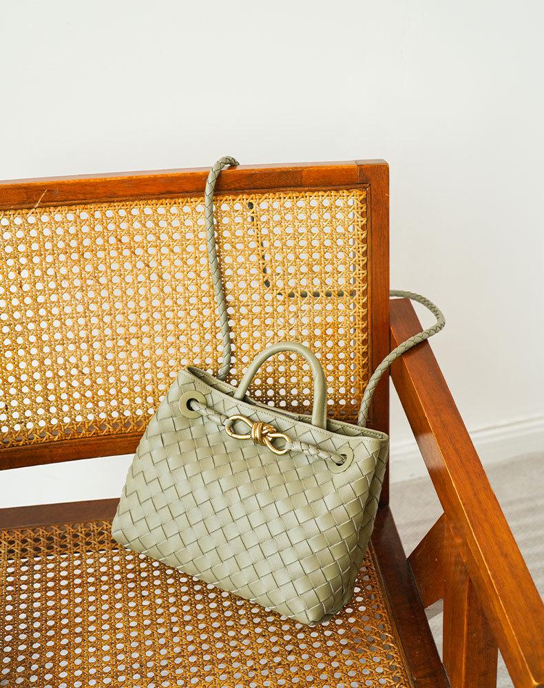 Плетеная кожаная сумка-тоут в стиле ретро с металлическим узлом – большая вместимость через плечо и через плечо