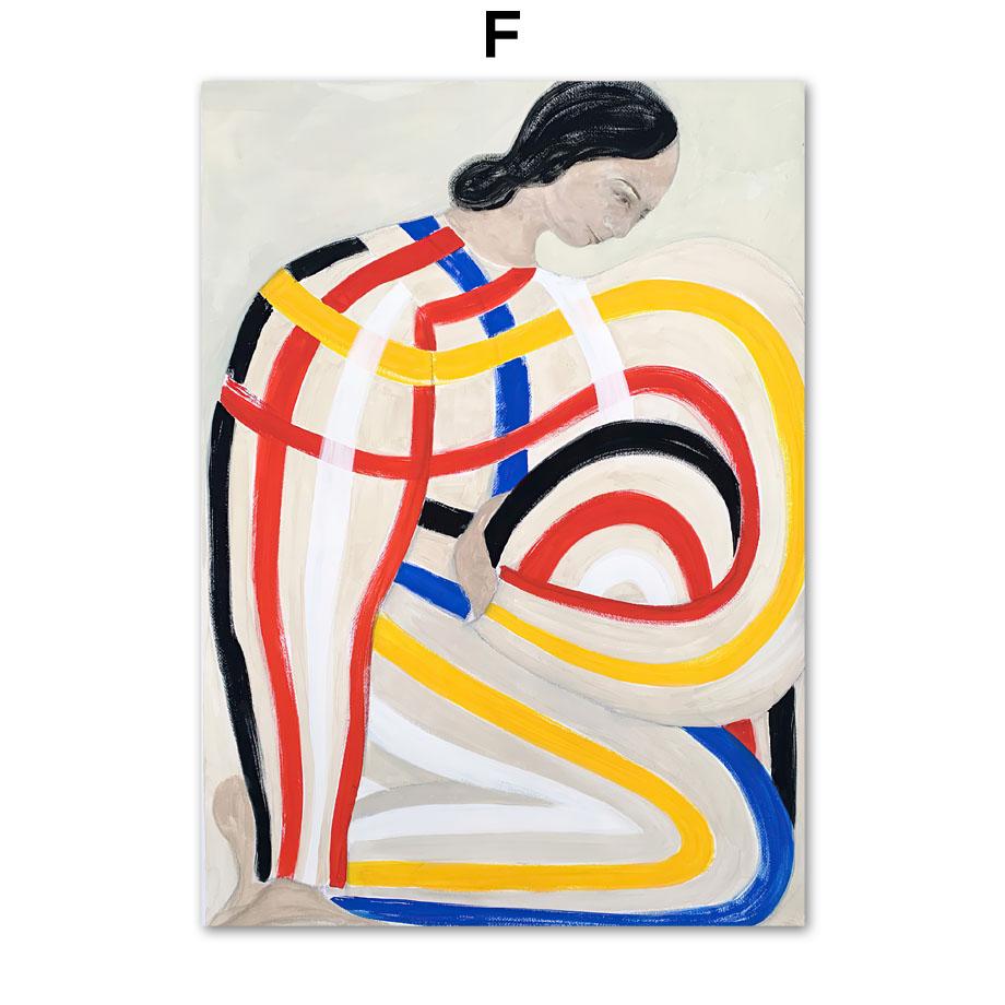 Абстрактная София Линд, полосатые пижамные постеры и принты, изогнутая ваза, настенная живопись на холсте, скандинавское украшение для гостиной, фреска