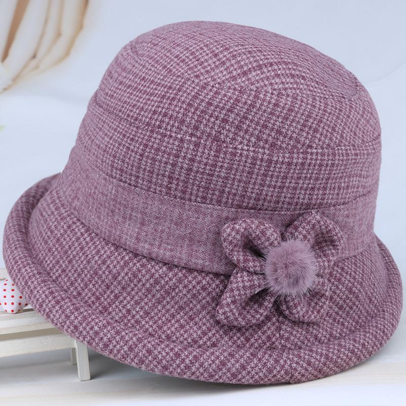 In the elderly hat lady mother woolen basin hat spring and autumn grandma bucket hat autumn and winter plush thick top hat