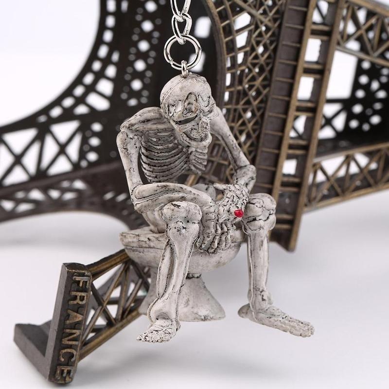 2 Pcs Skeleton On Toilet Key Chain Key Ring Novelty Gift Rubber / Metal Ring