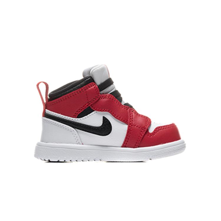 Jordan Детские кроссовки Air Jordan 1 с нескользящей подошвой и амортизацией, средняя высота, для малышей, Белые с красным, для младенцев и малышей AR6352-173
