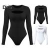 Женское боди, сексуальное, облегающее, с длинными рукавами, с круглым воротником, сплошной цвет, эластичный, дышащий, мягкий осенний женский женский купальник, топ, женская одежда