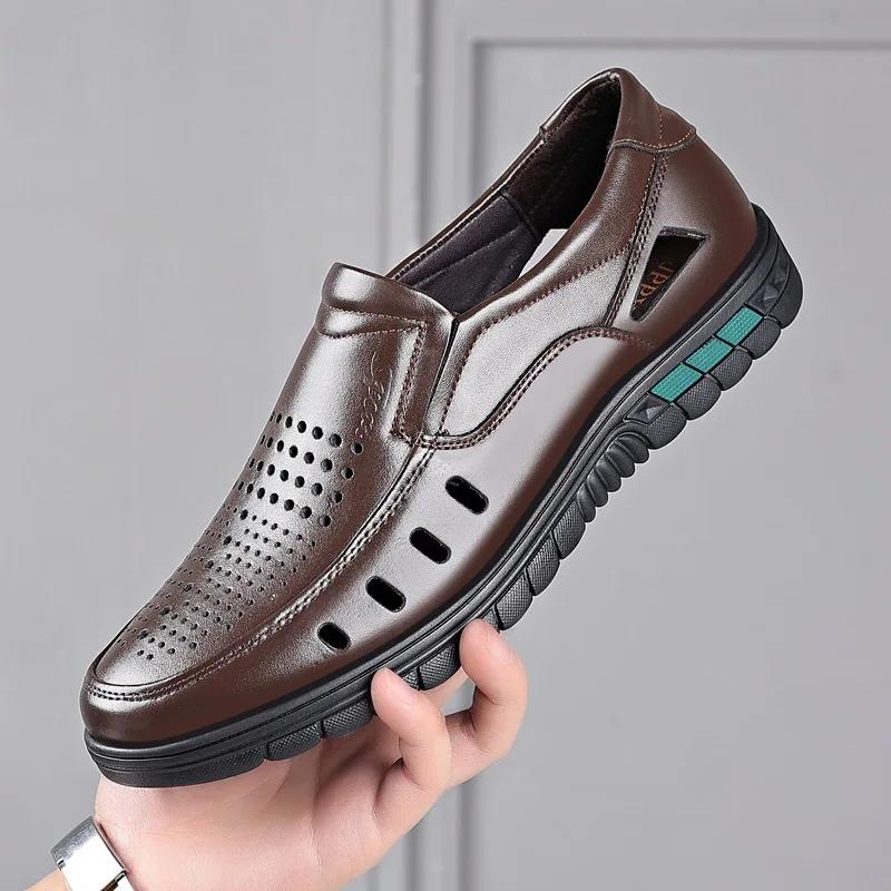 Fashion Summer 2024 New Men's Hollow Breathable Cool Leather Shoes Fashion Trends Business Casual Leather Shoes Banquet Casual Shoes