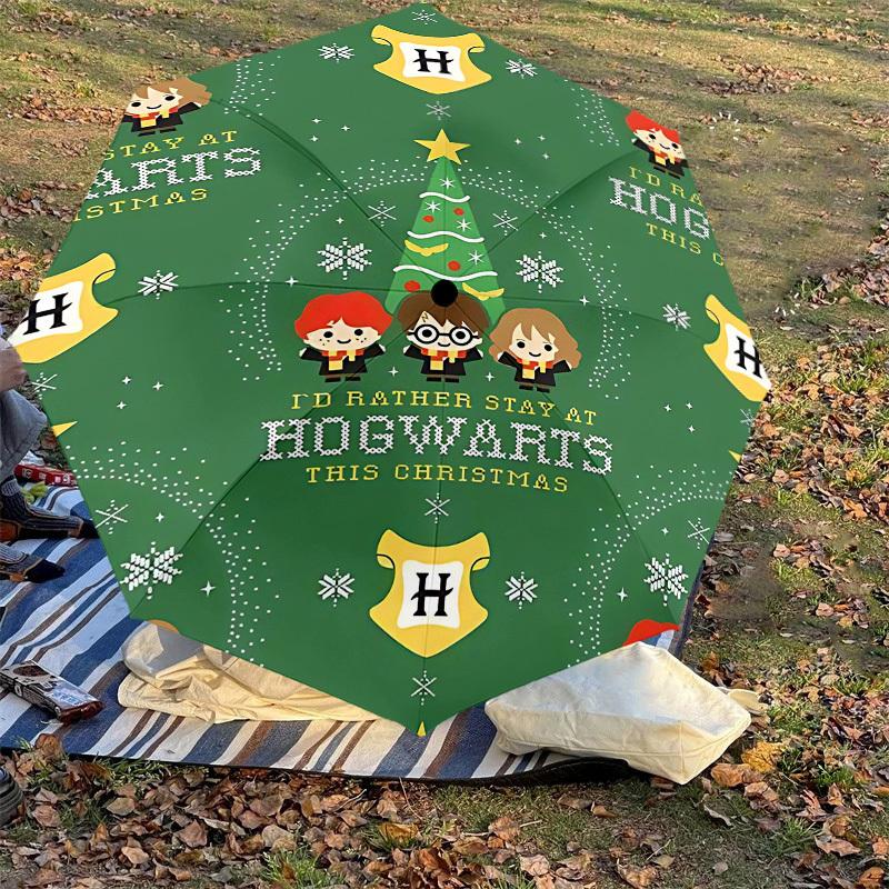 1PC Warner Hogwarts Christmas Automatic Open/Close Umbrella with Windproof, 46-Rib Sturdy Canopy, Durable Ribs1263A