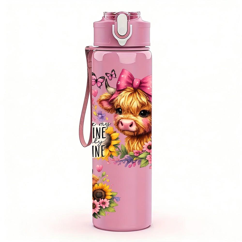1PC Sunflower Bear Western Country Print 750ml Color Plastic Sports Water Bottle Leakproof Flip Straw Lid Suitable for Sports Office Home Use