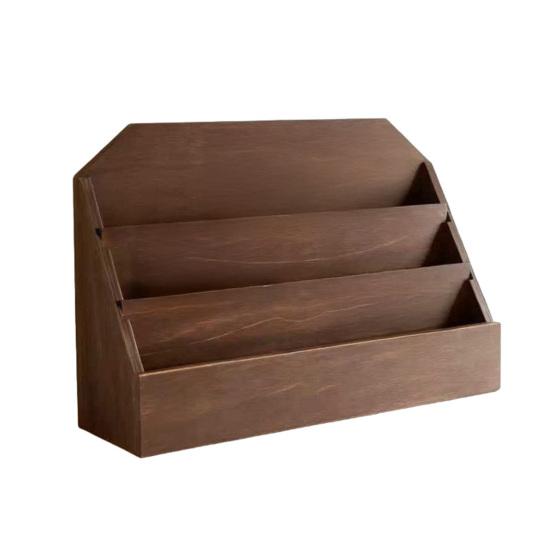 Greeting Card Display Stand Wooden 3-Tier Storage Rack with Rustic Brown Finish Large Capacity Postcards Stickers Organizer