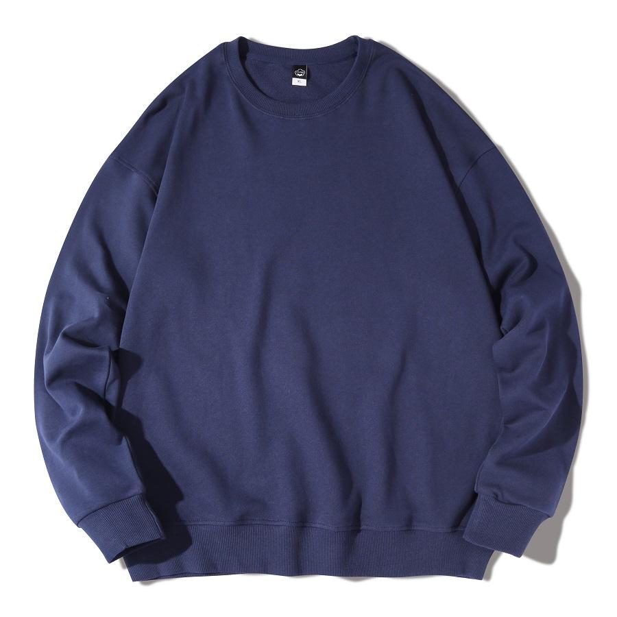 Men's Spring and Autumn Models Plus Size Thin Section of Solid Colour Round Neck Pullover Long-sleeved Casual Loose Sweater Underwear