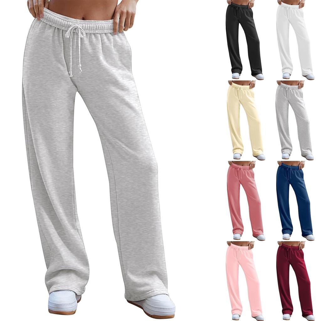 Women's Wide Leg Sweatpants Trendy Interior Drawstring Baggy Sweatpants High Waisted Casual Trousers Jogger Pant