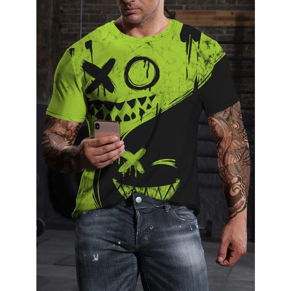 Мужские футболки Летние крутые улыбающиеся лица 3D-принт Повседневные футболки с коротким рукавом Harajuku Топы футболки Уличная одежда Большие размеры Мужская одежда топ