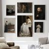 Vintage Portrait Woman Reading Interior Scene Painting Canvas Posters and Prints Antique Wall Art Pictures for Bedroom Decor