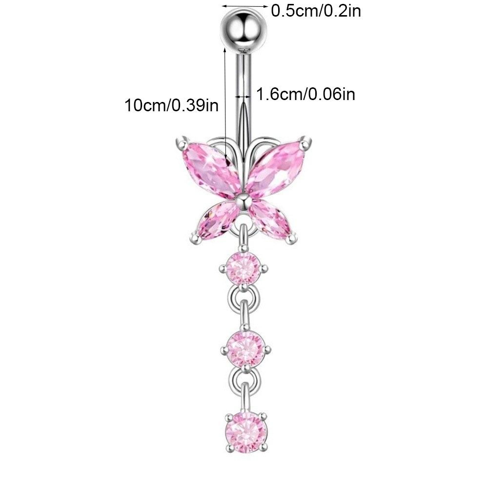 Personality Stainless Steel Zircon Navel Ring Butterfly Rhinestone Body Piercing Jewelry Piercing Copper Belly Button Ring Girl