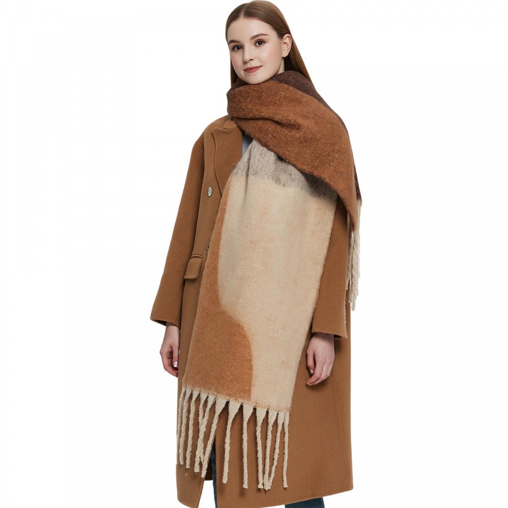 Женский толстый платок, осенне-зимний теплый шарф с кисточками и геометрическим рисунком