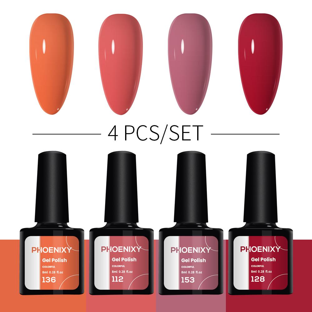 Набор лаков для ногтей PHOENIXY, 4/6/8/10 шт., гибридный полупостоянный светодиодный гель-лак для замачивания, все для маникюра, набор лаков для ногтей