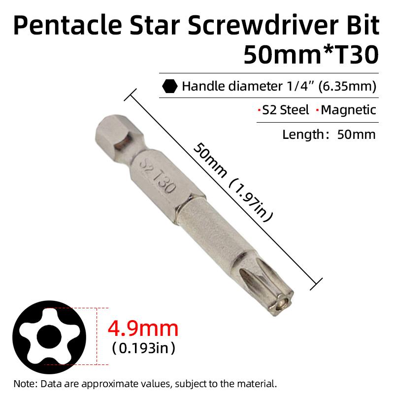 Набор насадок-звездочек T10-T40, шестигранный хвостовик 1/4 дюйма, сталь S2, магнитные, 50 мм, насадка для отвертки, трещоточная рукоятка, ручные инструменты