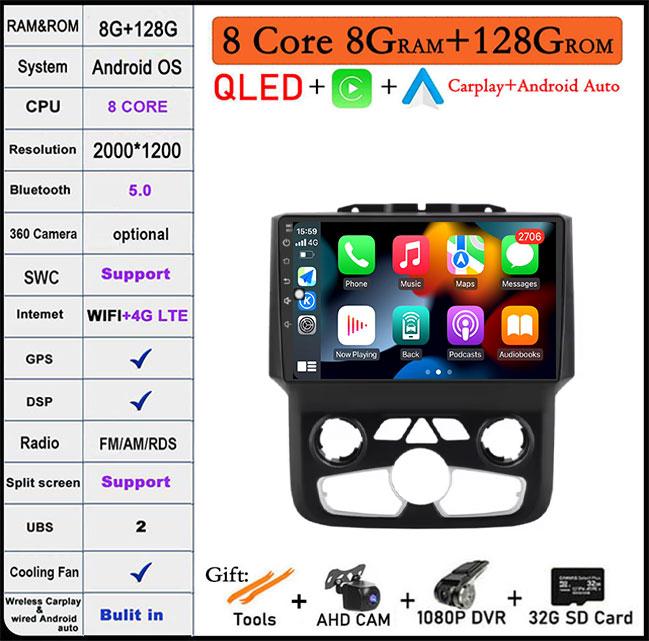 9-дюймовый Android Auto Car Radio для Dodge Ram 1500 2500 3500 2013-2018 Carplay Manual Ac StereoNavigation Carplay Touchscreen BT