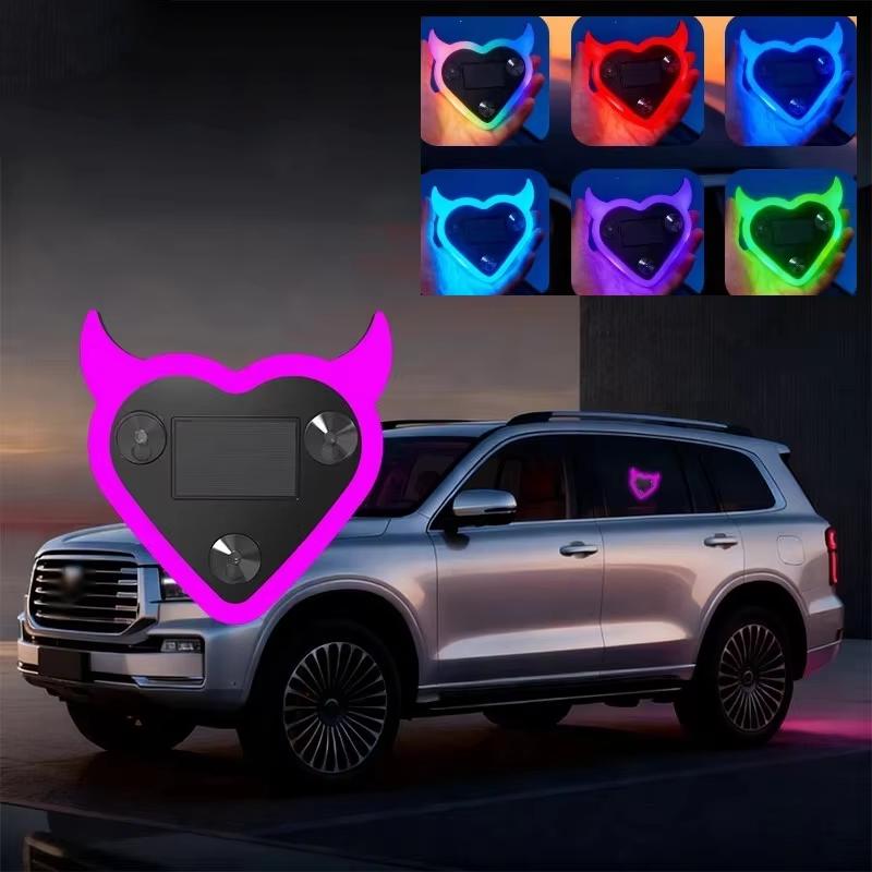 Solar Car Triangle Window Devil Heart Lamp Suction Cup LED Ambient Light USB Rechargeable Wiring Free Atmosphere Neon Light