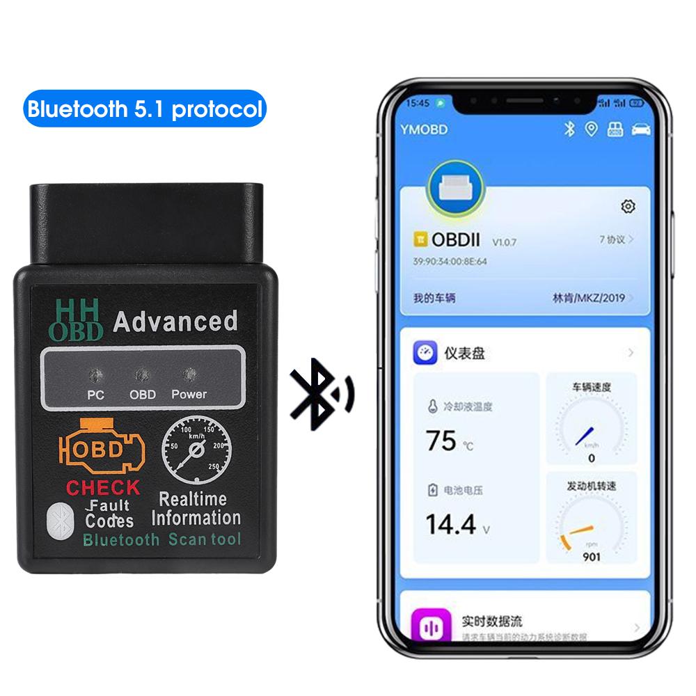 Автомобильный сканер OBD2 Bluetooth-детектор неисправностей Bluetooth-совместимый считыватель кодов Elm327 V1.5 Диагностический инструмент для Android IOS Windows