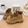 2025 осень новые матовые ботинки Мартин на шнуровке с большой головой женские на толстой подошве увеличивающие рост в зарубежном стиле универсальные ретро локомотивные короткие ботинки