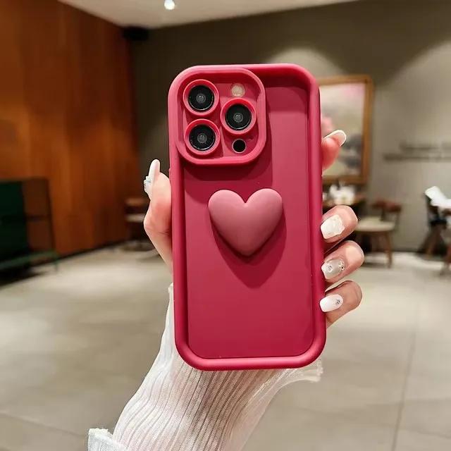 3D Heart Soft Silicone Phone Case For OPPO A3 Pro A3X 5G A12 A15 A16 A17 A18 A38 A36 4G A3S A1K A17K A16K A12S A15S A16S Cover