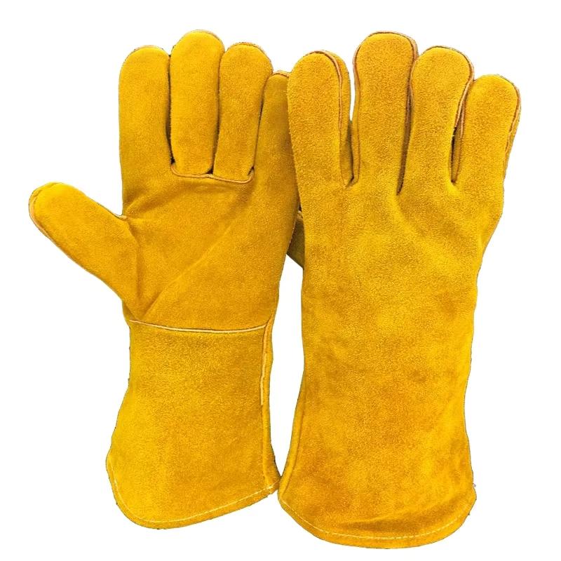 Long Safety Welding Gloves Working Cowhide Leather Men Hand Protective Wear-Resistant